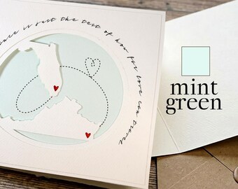 Mint Green Long Distance Relationship Card, Custom State to State, Handmade Anniversary