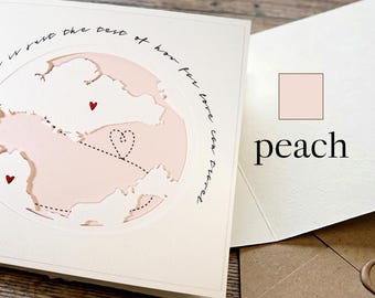 Peach Long Distance Relationship Card, Custom State to State, Handmade Anniversary