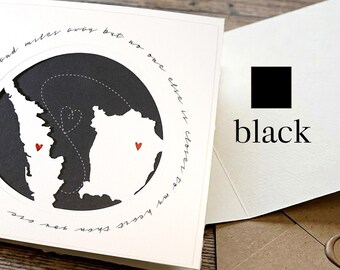 Black Long Distance Relationship Card, Custom State to State, Handmade Anniversary