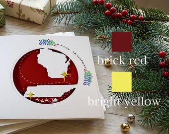 Red Long Distance Christmas Card with Stars, Custom State to State Design