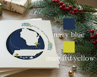 Denim Long Distance Christmas Card with Stars, Custom State to State Design