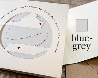 Blue Grey Custom State to State Card, Long Distance Relationship, Handmade