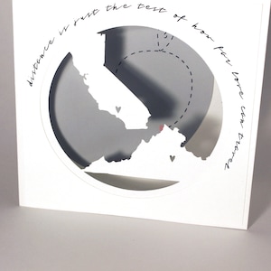 Nuovo Design / / Miss lunga distanza rapporto allo stato cartolina d'auguri personalizzati fatti a mano / / anniversario, San Valentino, compleanno