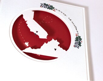 New Christmas Design// Miss You Long Distance Relationship State to State Custom Handmade Greeting Card // Christmas Gift