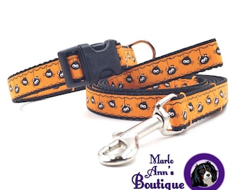 Dog Collar / Halloween Dog Collar / Halloween Dog Leash / Orange Dog Collar / Spider / Halloween / Dog Collar and Leash / Orange and Black