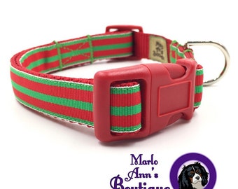 Christmas Dog Collar, Winter Dog Collar, Red Dog Collar, Christmas, Dog Collar, Dog Leash, Dog Collar and Leash, Red, Green, Striped Collar