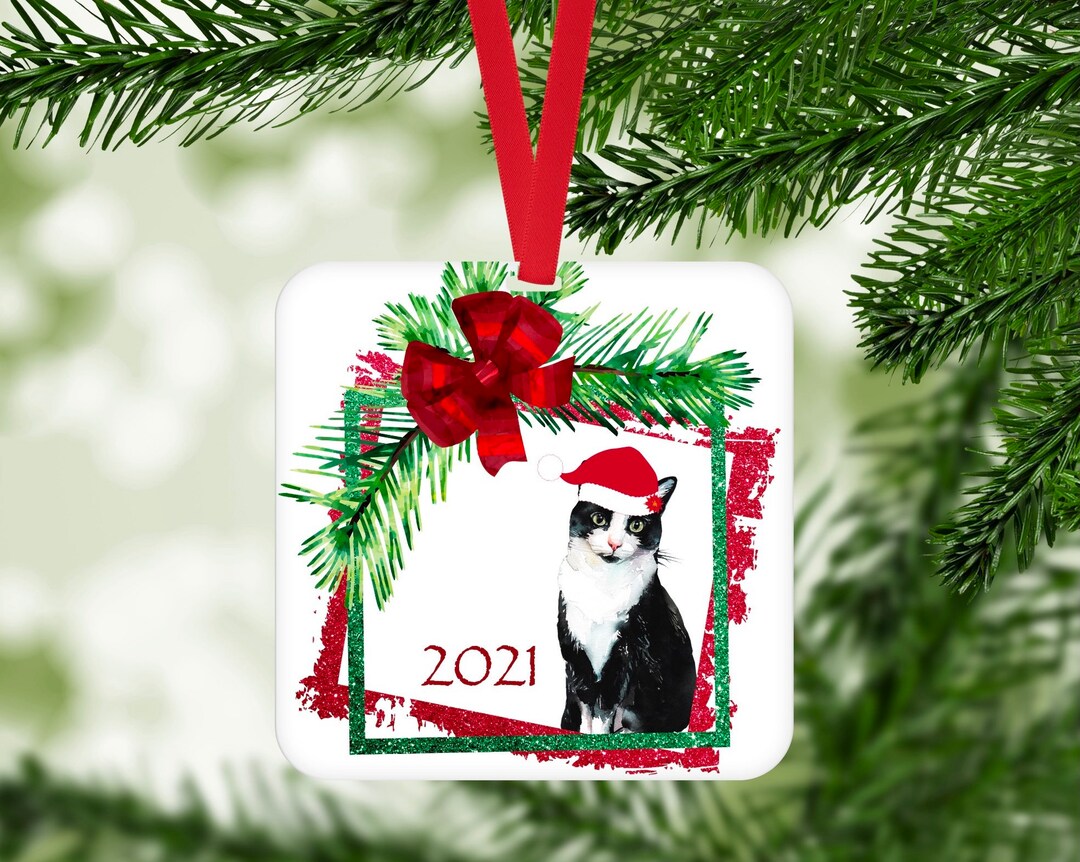 2021, Christmas Ornament, Tuxedo Cat, Cat, Black and White Cat ...