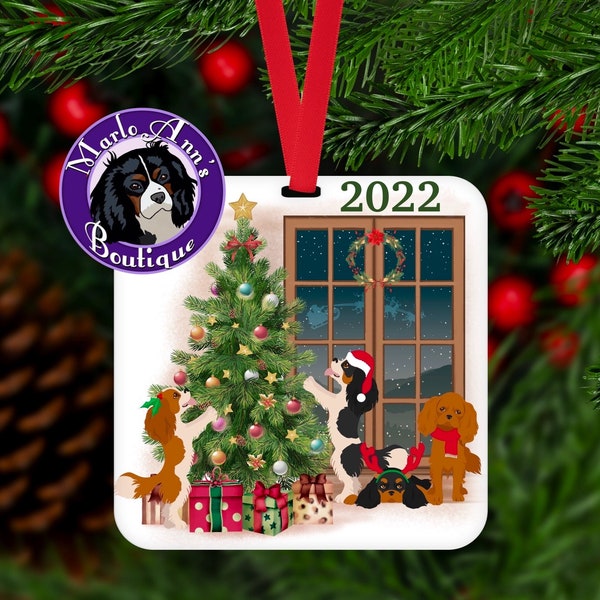 2022 Cavalier King Charles Spaniel Christmas Tree Ornament, Dog Ornament, Cavalier, Tri, Blenheim, Ruby, Black and Tan, Ornament, 2022, Tree