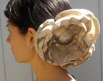 Giant Taupe Flower Hair Clips: Tribal Belly Dance Hairpiece (Set of 2)