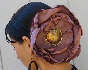Giant Purple Flower Hair Clip: Upcycled Fabric, Belly Dance Accessory