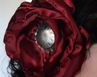 Giant Burgundy Flower Hair Clip: Flamenco Tango Accessory