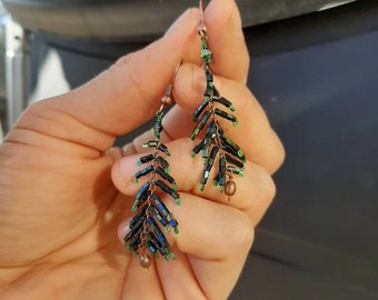 Pine Tree Beaded Earrings: Earthday Christmas Jewelry