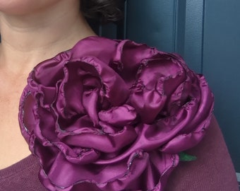 Violet Red GIANT Flower Fascinator-Deep FLAMENCO -Lucious Rose - Belly dance -Bride's Maids-Tango Flower - Day of the Dead- Wedding