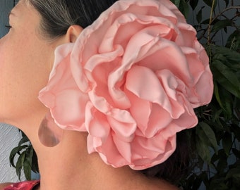 Giant Peach Linen Flower Hair Clip: Upcycled Dance Accessory