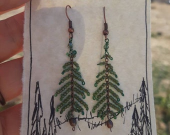 Beaded Pine Tree Earrings: Evergreen Christmas Conifers
