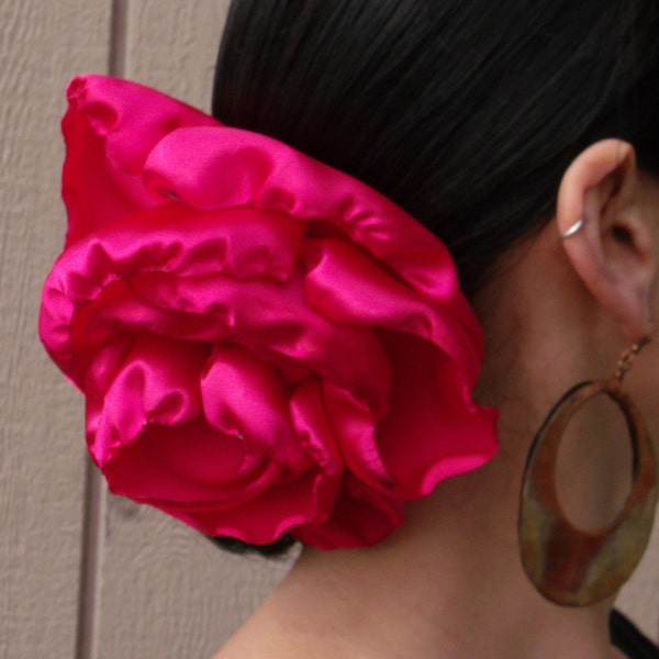 Hot Pink GIANT Hair clip - Belly dance hair accessory - Flamenco flower - Tango Flower - Dress-up, casual - day of the dead - Freeda