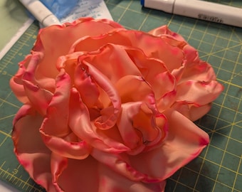 Peach to Pink Ombre GIANT flower - flamenco Hair clip-pin - Varigated Rose-Belly dance - Tango Flower -Flower Brooch- day of the dead