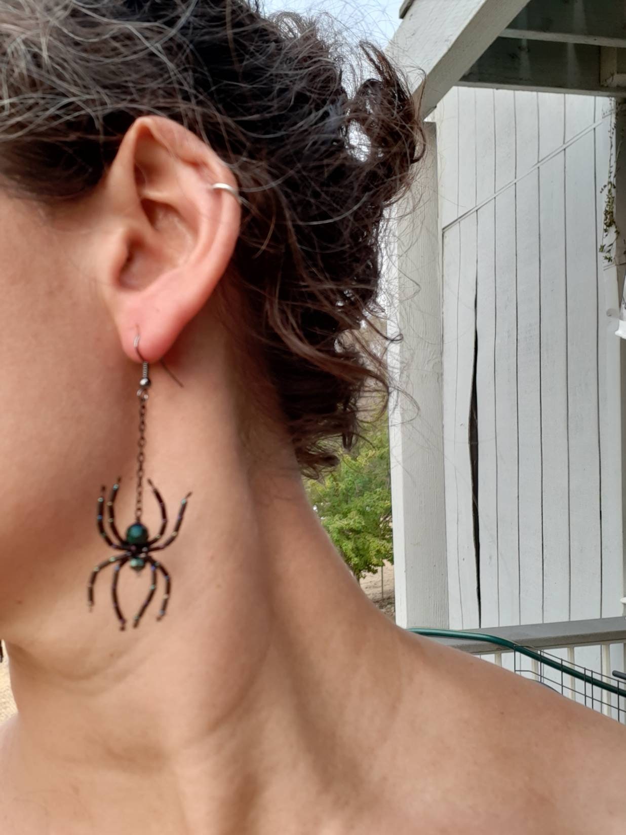 Boucles D'oreilles Araignée Halloween - Grand Modèle Perle Noire - Style Gothique/punk - Pour Femmes, Filles - Alliage - 10