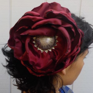 Tribal Red Flower GIANT Hair clip Burgundy TribaL Lady Belly dance hair accessory Flamenco Tango Dress-up, casual day of the dead image 3