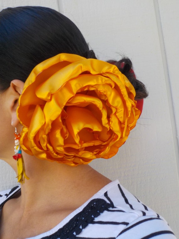 Merigold Yellow Flower GIANT Hair clip - Belly dance- Flamenco flower Tango Flower - day of the dead Freeda - harvest yellow - light yellow
