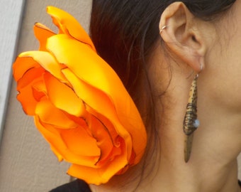 Orange GIANT flower - flamenco Hair clip-pin - Neon orange - Belly dance - Tango Flower - Dress-up, casual - day of the dead - Freeda