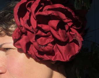 Red Flower GIANT Hair Clip - Deep Red Belly dance- Flamenco flower - Tango Flower - Dress-up/casual - Day of the Dead/ Halloween
