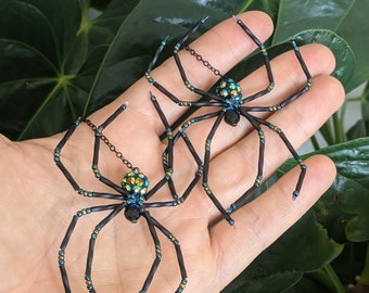 Giant Black Widow Spider Earrings: Beaded Halloween Goth Jewelry