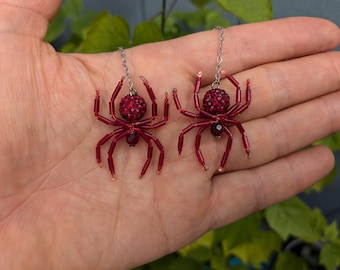Red Spider Earrings: Pavé Halloween Goth Oddity Jewelry