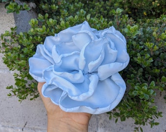 Giant Light Blue Flower Pin: Upcycled Linen Hair Clip (6.5-7 inches)