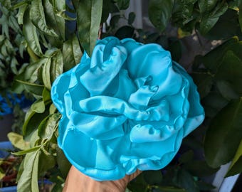 Aqua Blue Giant Flower Hair Clip: Upcycled Linen, Belly Dance, Flamenco