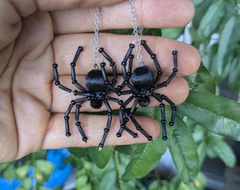 Black Widow Spider Earrings: Vintage Bead Goth Jewelry