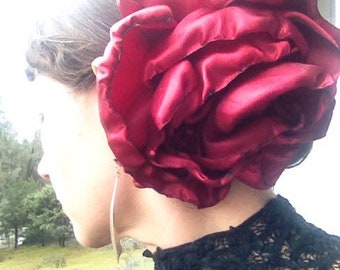 Giant Cranberry Red Flower Hair Clip: Flamenco, Tango, Bellydance Accessory