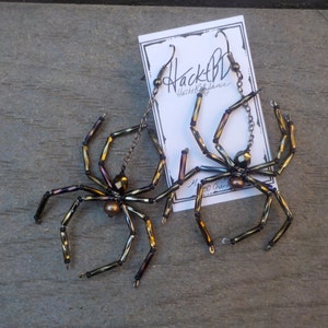 Brown Recluse Spider Earrings Beaded Spider Halloween Witch Goth Jewelry Creepy Crawly  Brown Pearl spiders