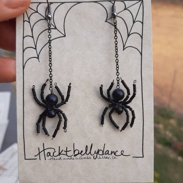 Black Widow Tiny Spider Earrings Beaded Spider Halloween Witch Goth Jewelry Creepy Crawly