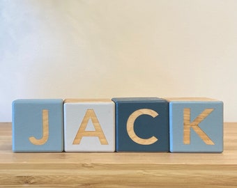 Wood Personalized Baby Blocks Decor, Blue Baby Shower Gift - Liv and Bear