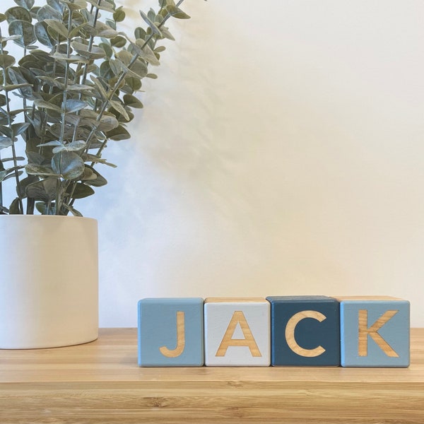 Wood Blocks - Nursery Kids Room Decor - Gift Present Baby Shower, Birthday, Christmas - blue, grey - organic, natural baby - Liv and Bear