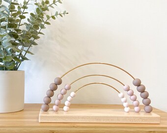 Wooden Rainbow Abacus - dusty pink - mauve - Nursery and Kids Room Decor - Natural Wood - Non toxic - Montessori - Gold rings - Liv and Bear