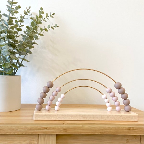 Wooden Rainbow Abacus - dusty pink - mauve - Nursery and Kids Room Decor - Natural Wood - Non toxic - Montessori - Gold rings - Liv and Bear