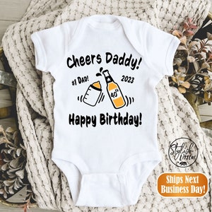 Happy Birthday Daddy Dad Baby Onesie®, Cheers Daddy Personalized Birthday Baby Onesie® Shirt, Gift for Dads, Milk Bottle Baby Onesie®