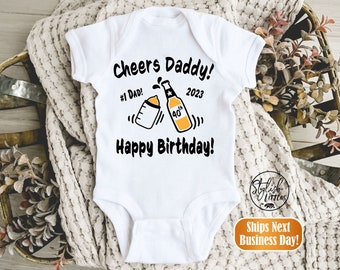 Happy Birthday Dad Uncle Grandpa Baby Onesie®, Cheers Daddy Personalized Birthday Baby Onesie® Shirt, Gift for Dads, Hipster Baby Kids Shirt