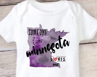 Someone in Minnesota Loves Me Funny Baby Onesie® the Land of 10,000 Lakes State Kids Raglan Shirt perfect Baby Shower or Birthday Gift