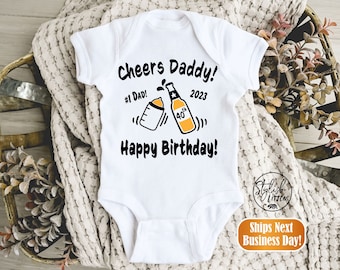 Happy Birthday Daddy Dad Baby Onesie®, Cheers Daddy Personalized Birthday Baby Onesie® Shirt, Gift for Dads, Milk Bottle Baby Onesie®