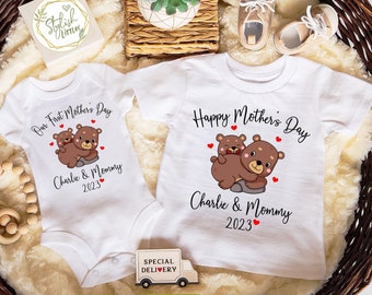 First Mothers Day Personalized Bear Baby Onesie® Shirt a Cute 1st Mother's Day Custom Name Animal Fox Dinosaur Elephant Koala Baby Onesies®