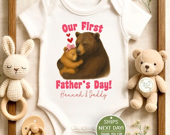 Personalized 1st First Father's Day Baby Bear Animal Onesie® a Custom Name Newborn Bodysuit Baby Girl Boy Gift for New Dad
