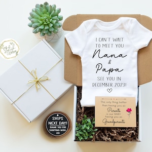 Personalize Pregnancy Announcement Baby Onesie® Gift Box for Nana Papa Grandma Grandpa Auntie Uncle a Custom Baby Announcement Reveal Gift