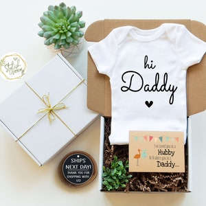 Hi Daddy Pregnancy Announcement Baby Onesie® Gift Box for Husband Hubby Dad Father a Baby Reveal Keepsake Onesie® simple modern Boho design