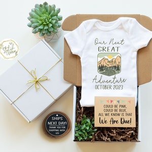 Great Adventure Pregnancy Baby Announcement Onesie® Gift Box Baby Reveal Gift for Outdoor Camping Nature Lover Husband New Dad Daddy Father