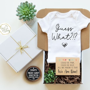 Guess What Surprise Baby Announcement Onesie® Bodysuit GIFTBOX a memorable Pregnancy Reveal gift for Parents Grandparents Sister Family Aunt