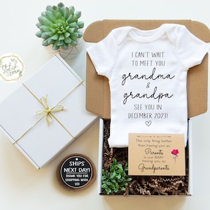 Personalize Pregnancy Announcement Baby Onesie® GiftBox for Grandma Grandpa Grandparents Auntie Uncle a Custom Baby Announcement Reveal Gift