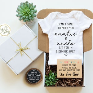 Personalize Pregnancy Announcement Baby Onesie® Gift Box for new Auntie Uncle a Custom Baby Announcement Reveal Gift for Sister Brother